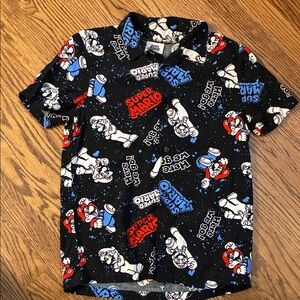 Super Mario Black Graphic Boys Medium Button Front Shirt